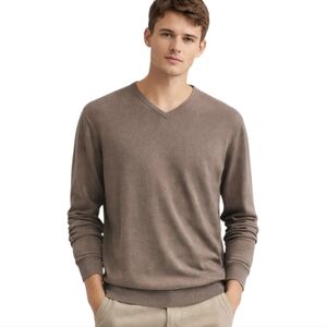 Angelo Litrico V Neck Sweater Men Large Beige Cotton Minimalist